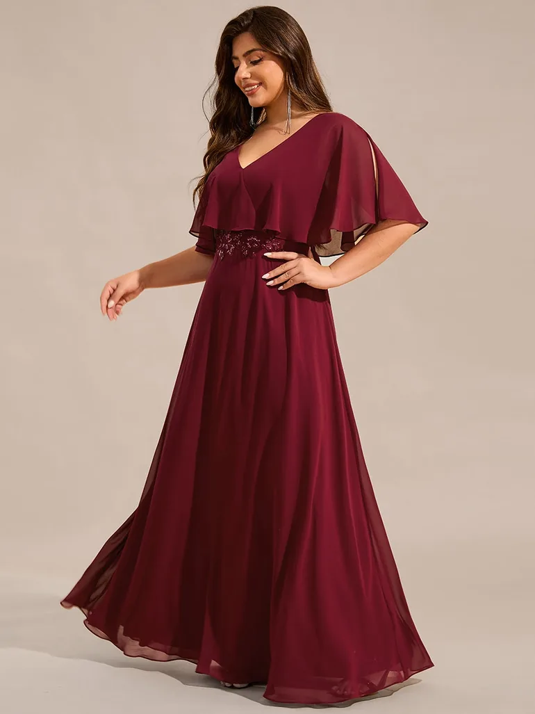 pretty MAXINE|Plus Size Chiffon Formal Maxi Dress with Batwing Sleeves - 2
