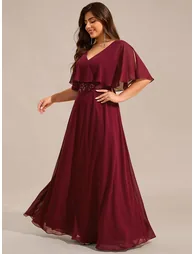 pretty MAXINE|Plus Size Chiffon Formal Maxi Dress with Batwing Sleeves - 2