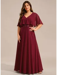 pretty MAXINE|Plus Size Chiffon Formal Maxi Dress with Batwing Sleeves - 3