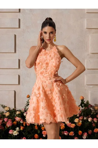 Xyrndis Backless Flower Mini Dress