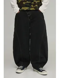 Contrast Stitch Washed Asymmetric Fly Barrel Leg Jeans - charcoal - 1
