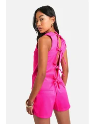 Textured Linen Look Tie Back Waistcoat - 1