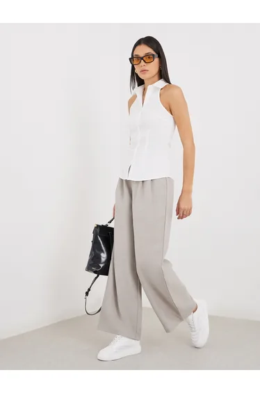 Solid Pleated Wide Leg Pants
