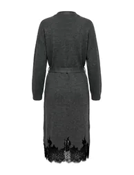 Anthracite Unlined Plain Knitwear Lace Garnished Maxi/Long Single Layer Hijab Dress - 7