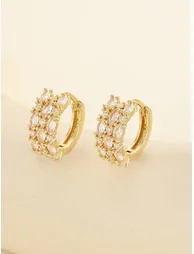 Zircon Embellished Huggie Earrings - 4