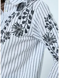 Floral Embroidered Stripe Long Sleeve Shirt - 2