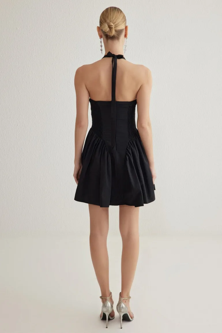 Black A-Line Poplin Woven Dress - 1