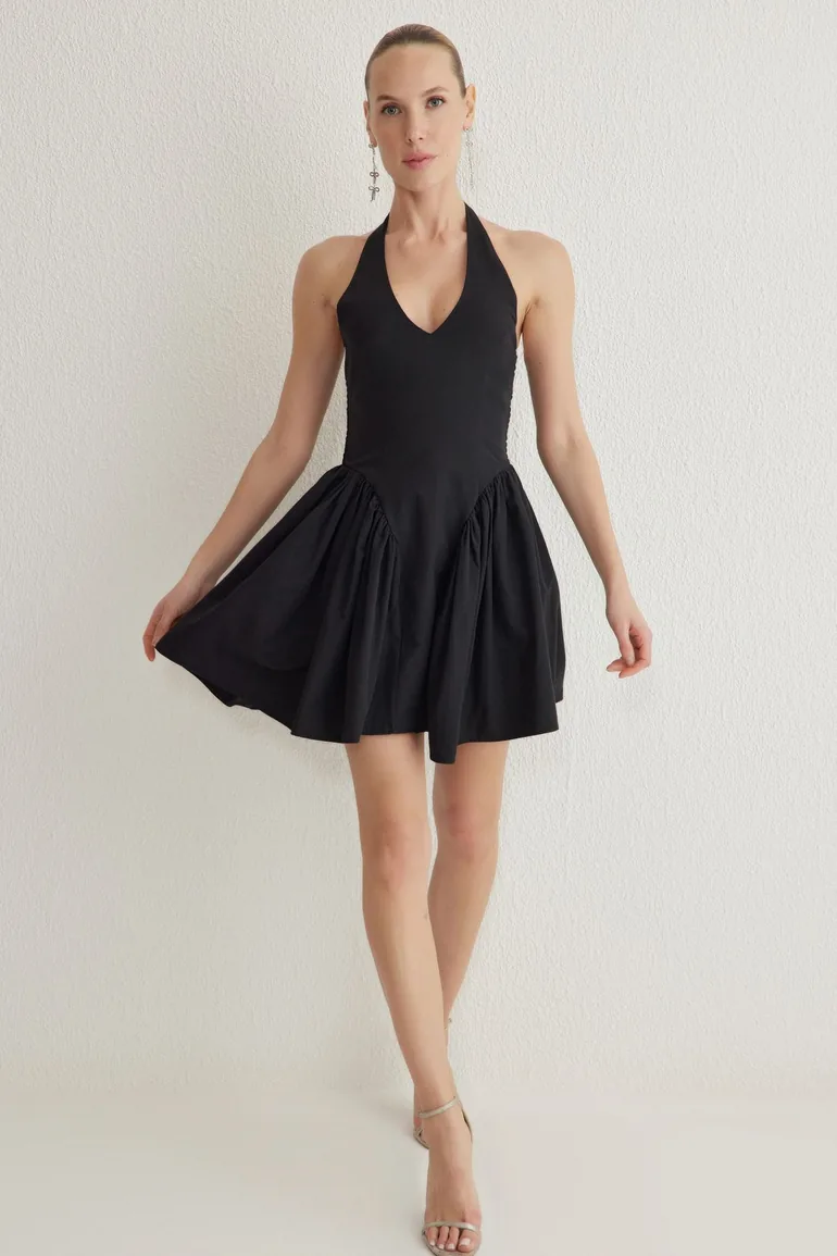 Black A-Line Poplin Woven Dress