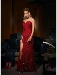 Lora Strapless Snake Embellished Split Sequin Dress - 2