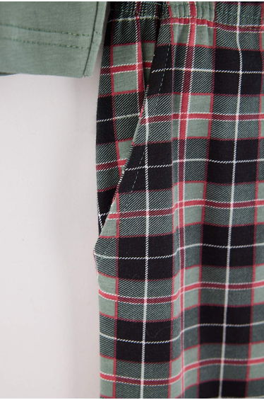 Green Regular Fit Plaid Patterned Knitted Pajamas Set product thumbnail 2