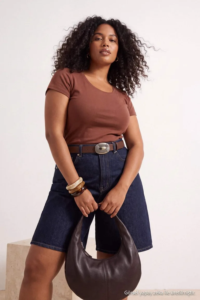 Brown Soft Soft Fabric Knitted Plus Size Blouse - 2