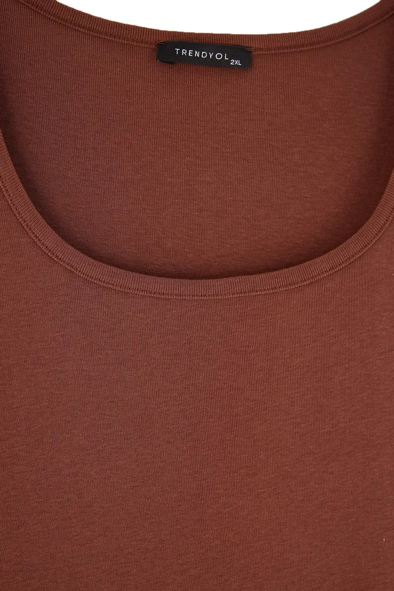Brown Soft Soft Fabric Knitted Plus Size Blouse - 5