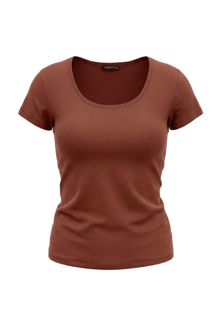 Brown Soft Soft Fabric Knitted Plus Size Blouse - 4