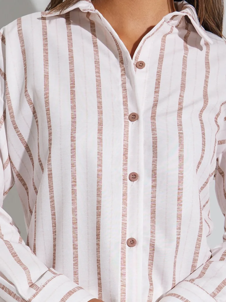 Pink Striped Long Sleeve Oversized Shirt - 3