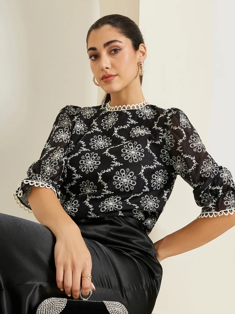 Women Black Embroidered Blouse