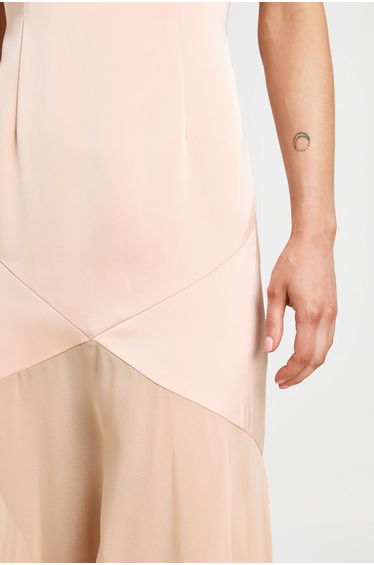 Petite Satin And Chiffon Mix Pleated Maxi Dress - peach product thumbnail 4