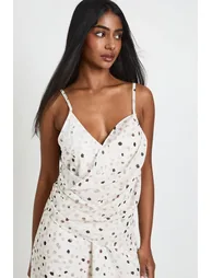 Polka Dot Lace Trim Asymmetric Cami Dress - ivory - 3