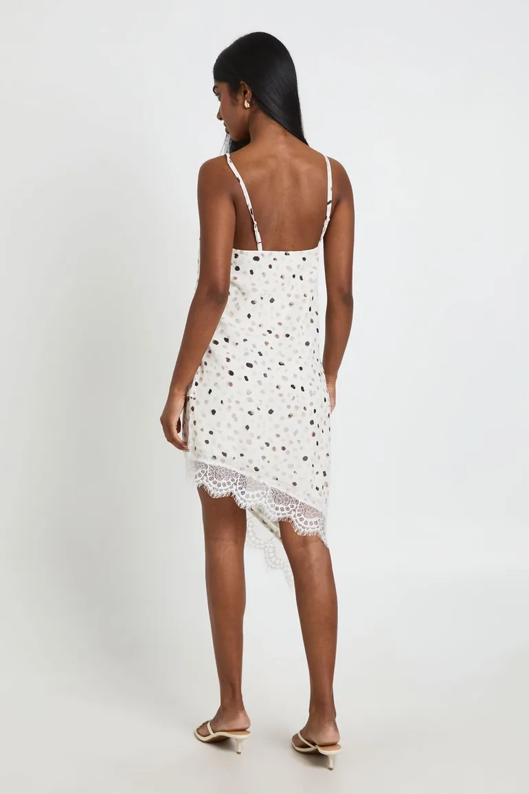 Polka Dot Lace Trim Asymmetric Cami Dress - ivory - 1