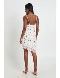 Polka Dot Lace Trim Asymmetric Cami Dress - ivory - 1