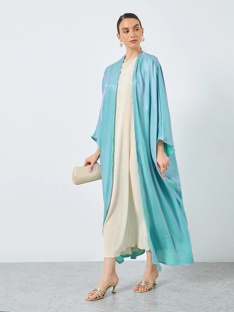 Metallic Batwing Sleeve Open Front Abaya