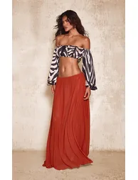 Burnt Orange Mesh Drape Maxi Skirt