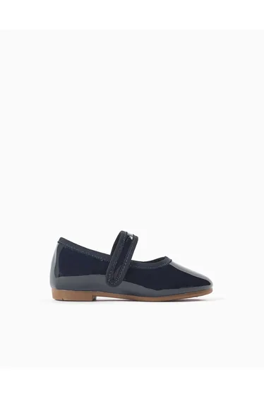 Patent Mary Jane Shoes With Touch-Fastener For Baby Girls, Navy Blue