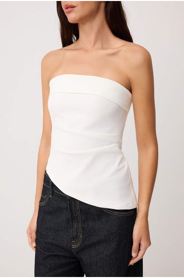 White Strapless Asymmetric Cut Woven Blouse product thumbnail 3