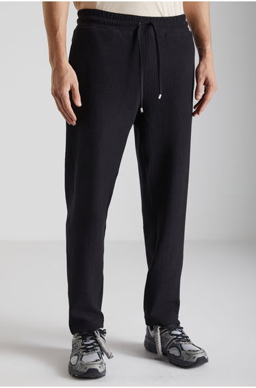 GRIMELANGE Berthola Men's Patterned Fabric Regular Fit Ottoman Quality Organic Cotton Black Sweatpants product thumbnail 3