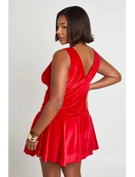 Plus Ruched Bust Drape Front Skater Dress - red - 2