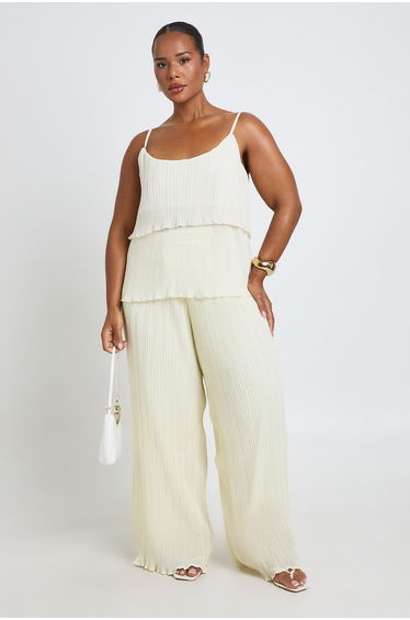 Plus Plisse Wide Leg Trousers - cream product thumbnail 2