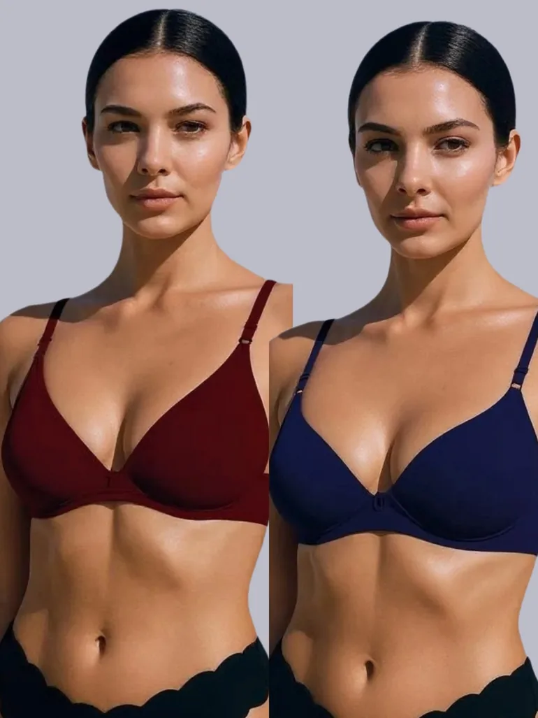 Pack of 2 - Non-Padded Non Wired Cotton Blend T-Shirt Bra