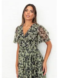 Anaya With Love Recycled Floral Flutter Sleeve V Neck Maxi Dress - 6