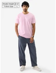Men Pink Plain Interlock Cotton T-Shirt