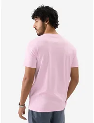 Men Pink Plain Interlock Cotton T-Shirt - 3