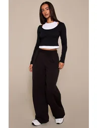 Petite Black Contrast Detail Double Layer Long Sleeve Top - 2