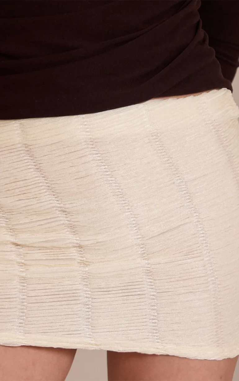Cream Textured Jersey Mini Skirt - 4