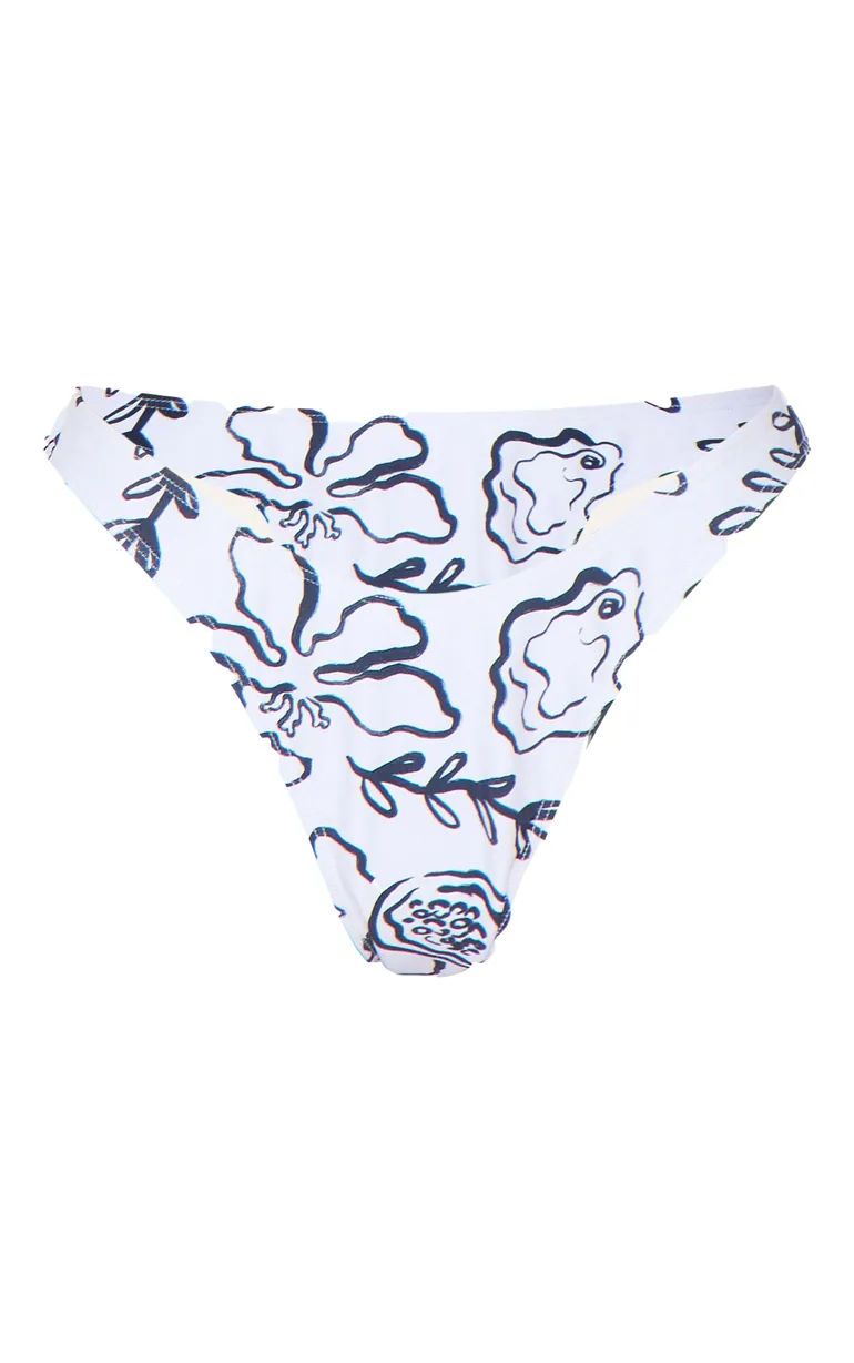 Black Monochrome Floral Tanga Bikini Bottoms - 4