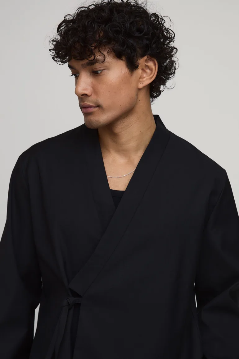 Wrap Tie Side Blazer - black - 1