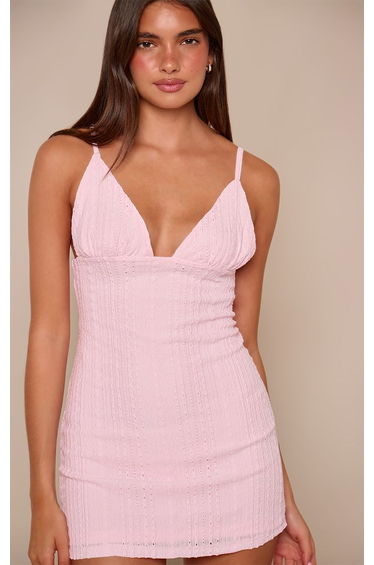 Baby Pink Textured Strappy Sleeveless Bodycon Mini Dress product thumbnail 4