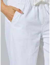 Off White Jogger Style Wide Leg Jeans with Drawcord - 2