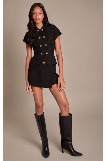 Black Tailored Overlay Detail Skort Co-ord