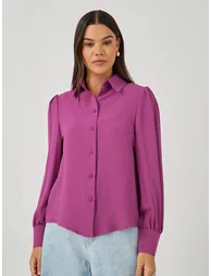 Pink Solid Long Sleeve Blouse - 2