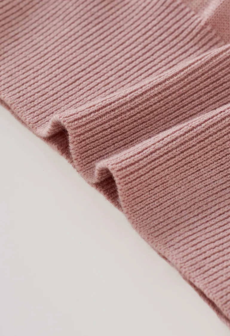 Roll Mock Neck Ribbed Waist Wool-Blend Top in Pink for Casual Workdays & Office Layering - 5