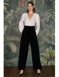 Yumi Ivory Embellished Pearl Sequin Velvet Jumpsuit - 4