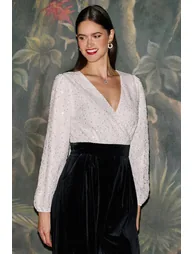 Yumi Ivory Embellished Pearl Sequin Velvet Jumpsuit - 2