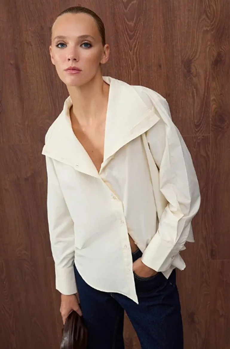 Special Collection Stone Collar Detail Off Shoulder Shirt