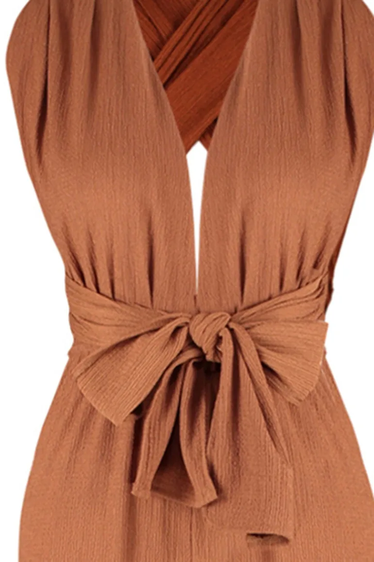 Brown Woven Tied Jumpsuit - 7