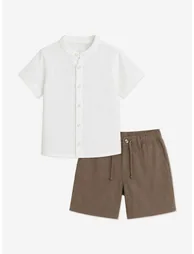 Bel-Air Boys Cotton Shirt and Shorts Set in Brown - 1