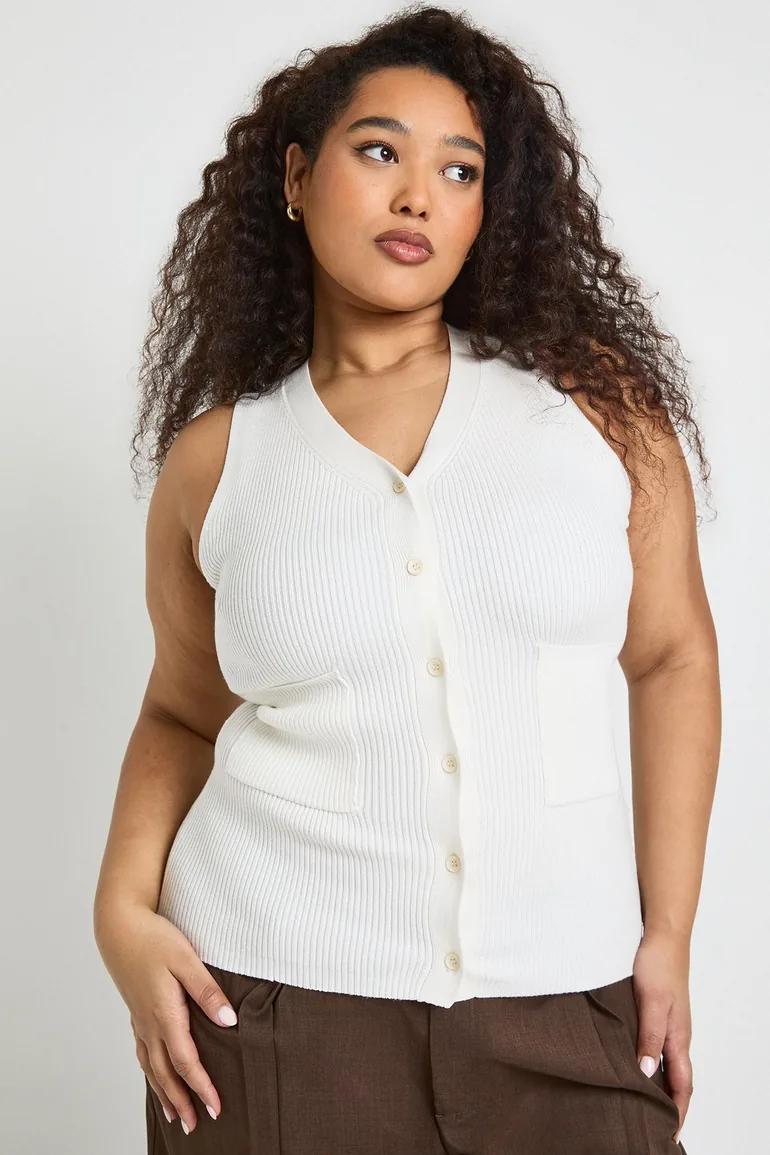 Plus Rib Knitted Waistcoat - cream