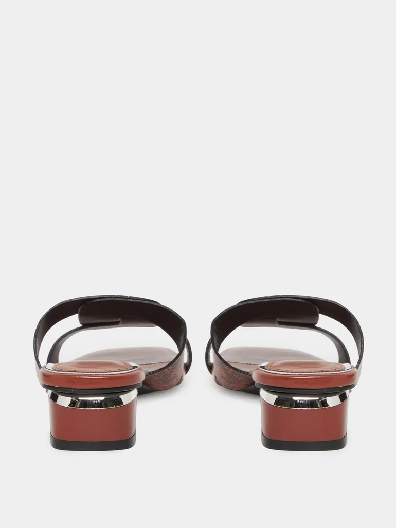 Women Brown Leather Block Heel Sandals - 4
